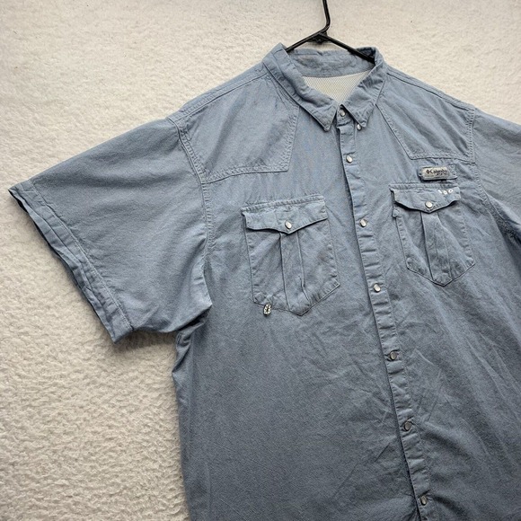 Columbia PFG Pearl Snap Shirt Mens XXL 2XL Blue Fishing Outdoors VentedFM1019 - Picture 2 of 12
